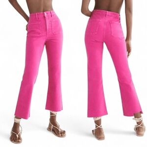 Zara Sailor Cropped Flare Jeans Pink Fuchsia